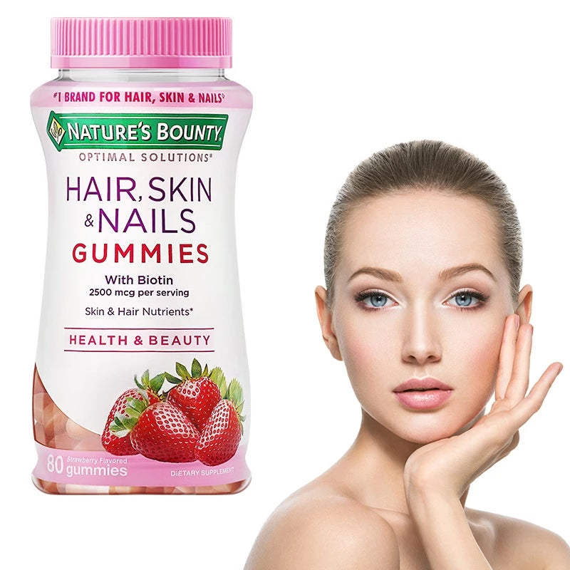 Gomitas con vitaminas, biotina, vitamina C para el cabello, la piel y las  uñas de Nature's Bounty Optimal Solutions, sabor a fresa, 80 gomitas